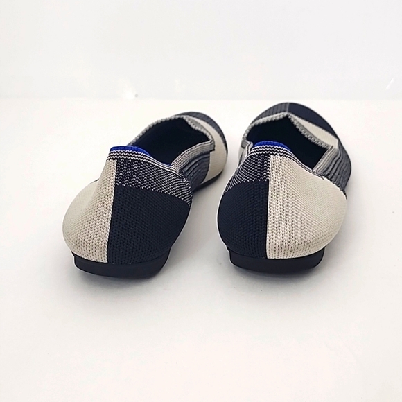 Rothy's | 8W| Royal Blue + Cream Geometric Color Block Print Cap Toe Flat - Picture 4 of 12